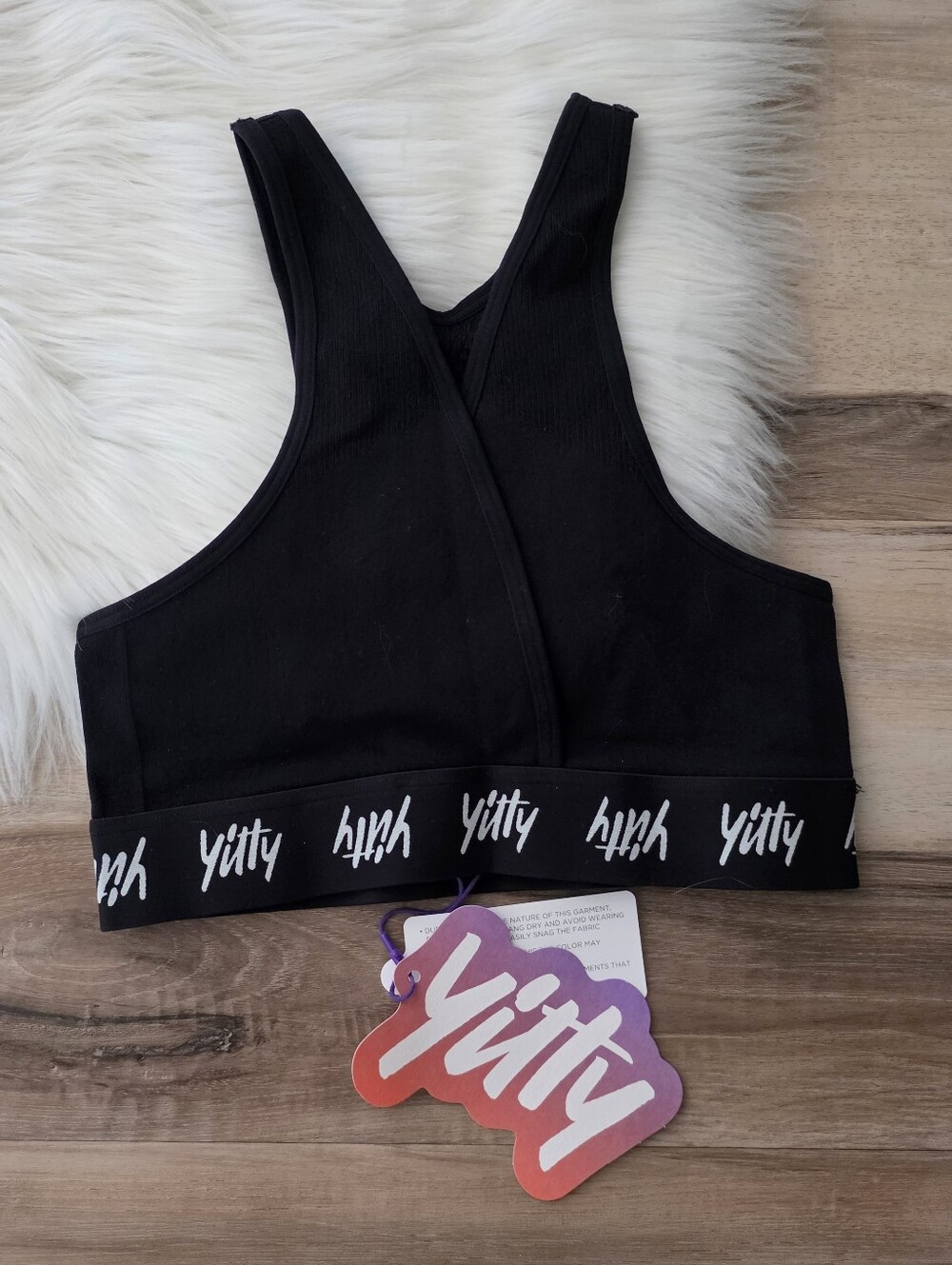 NWT Fabletics YITTY Iconic Black Major Label Cross Front Sports Bralette - Small